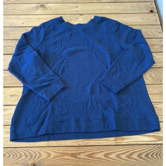 NEW D&Co Crew Neck Sweatshirt Size XL Women’s Blue Brushed Waffle Knit - Picture 1 of 8